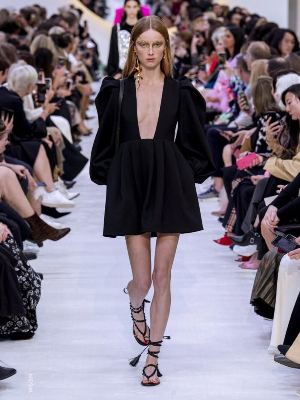 Valentino Plunge Neck Wool Silk Crepe Couture Mini Dress Black IT 40 US 4 NWT